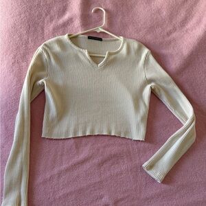 Brandy Melville Cream Ribbed Long Sleeve Top